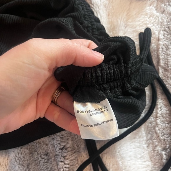 Princess Polly Black Long Sleeve Ribbed Knit Cut Out Ruched Bodycon Dress - Picture 3 of 5